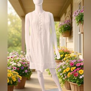 Faherty Isha White Cotton Pintuck Shift Dress Sleeveless Resort Cottagecore Sz S